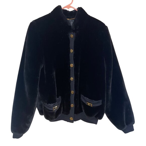 St John Vintage Womens Jacket Size Large Black Bomber Pockets Casual Faux Fur - Picture 12 of 16